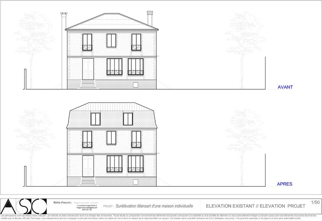 Avant travaux — Surélévation Mansart Maison